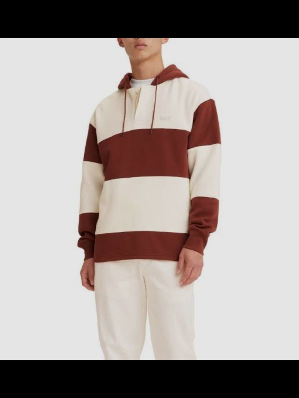 Levi's Striped Hooded Sweatshirt in Cream and Red